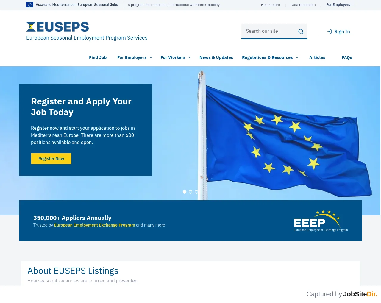 EUSEPS – European Seasonal Employment Program Services website screenshot