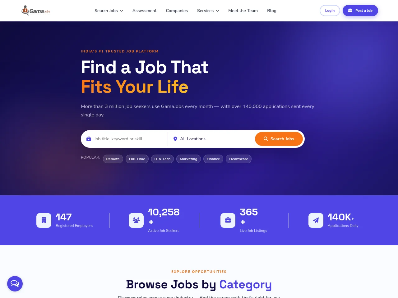 GamaJobs website screenshot