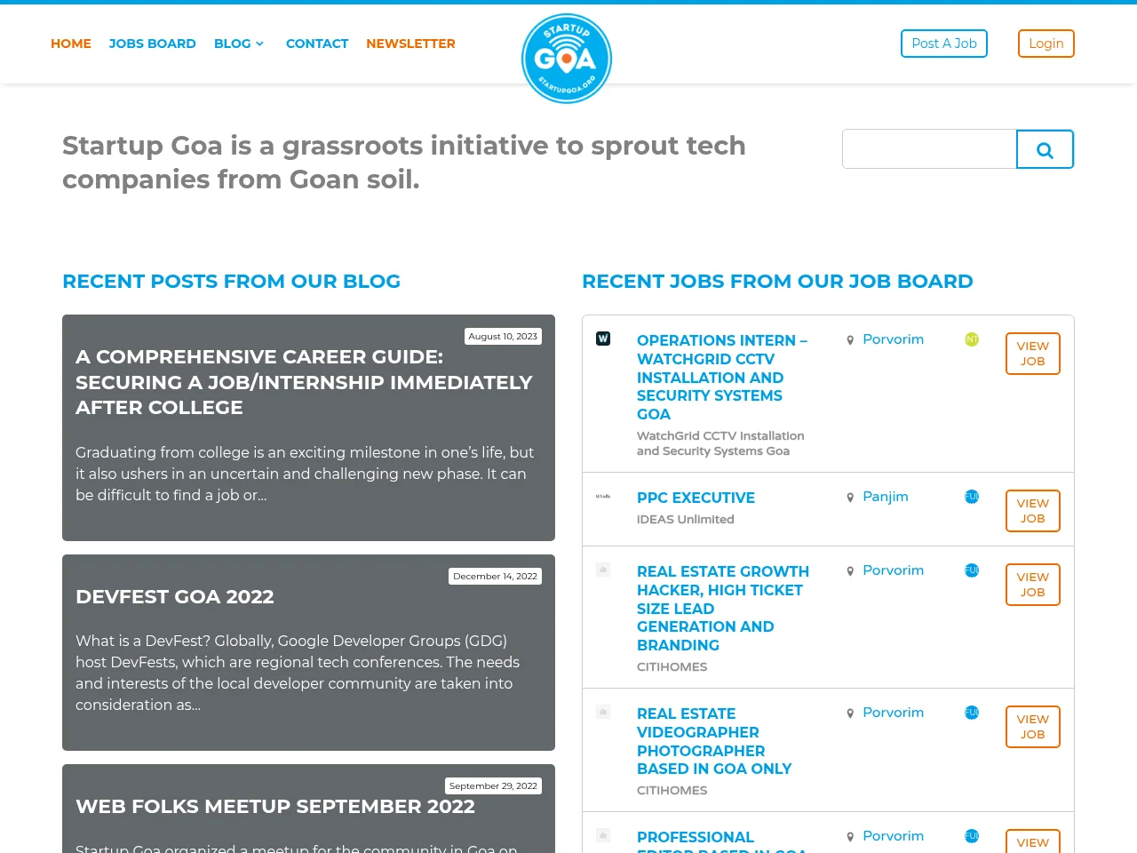Startup Goa website screenshot