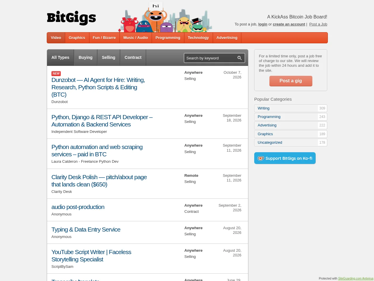 BitGigs screenshot BitGigs website screenshot