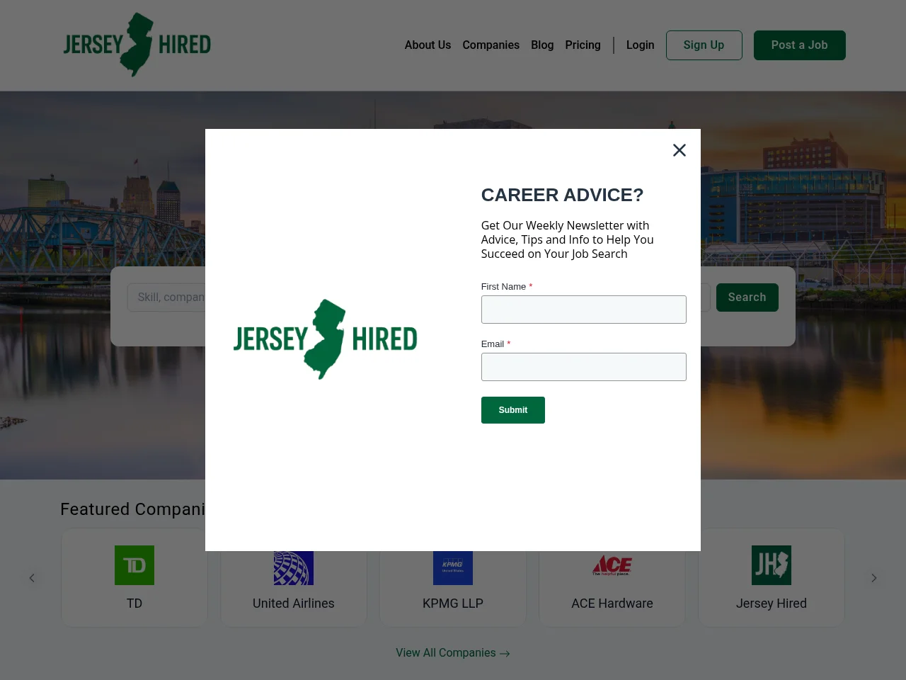 Jersey Hired website screenshot