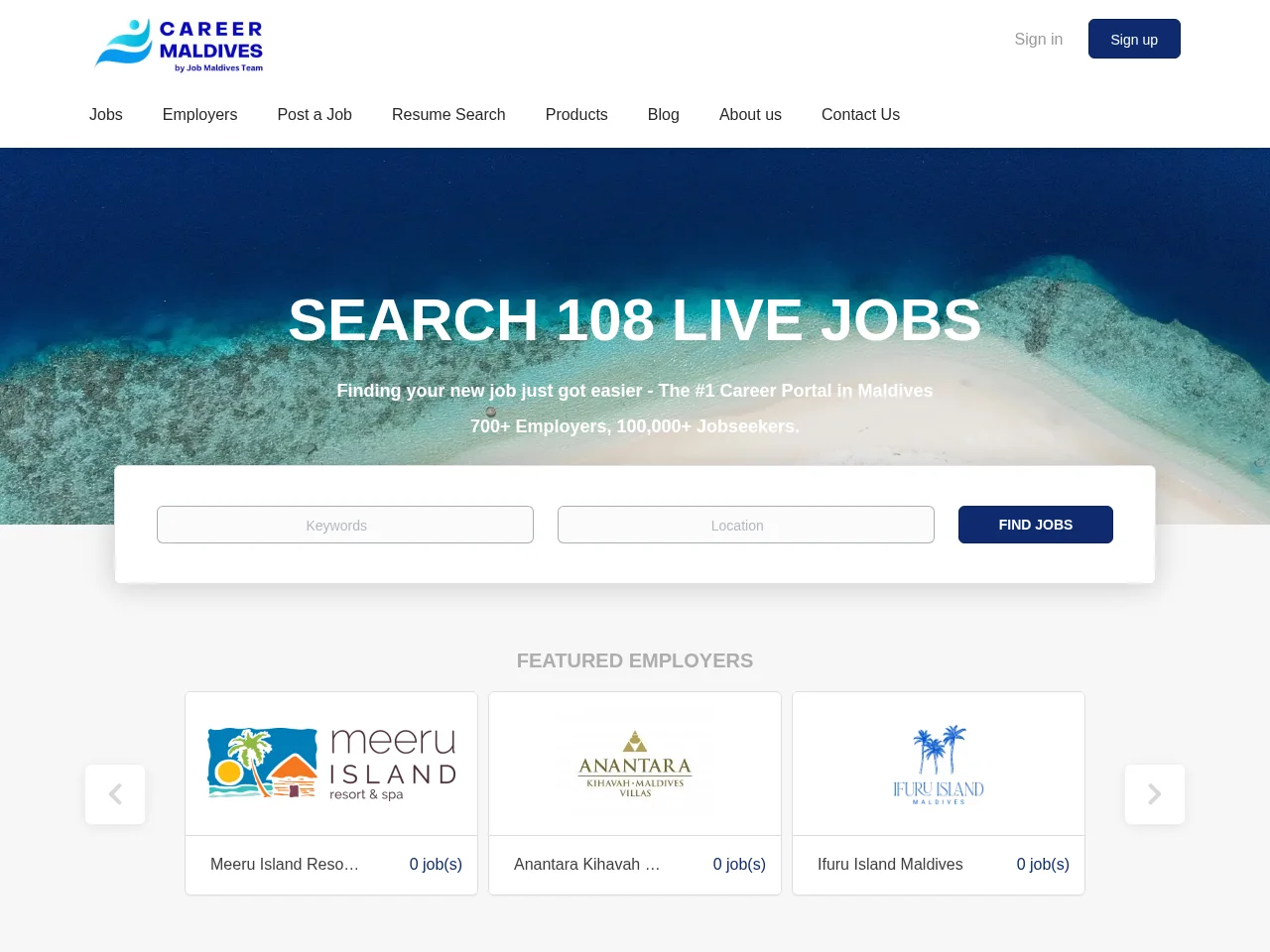 Career Maldives website screenshot