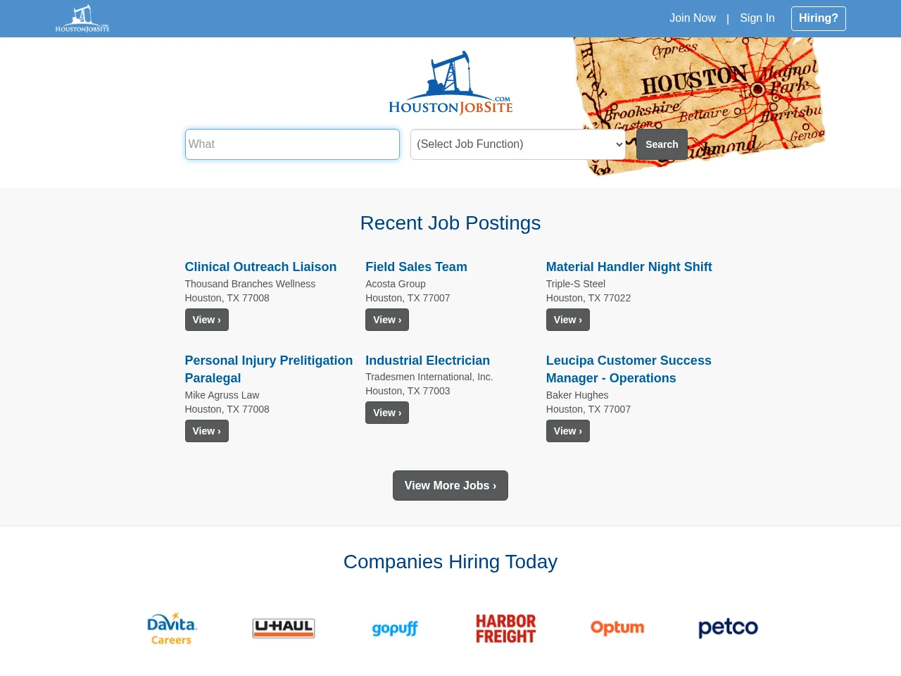 HoustonJobSite website screenshot