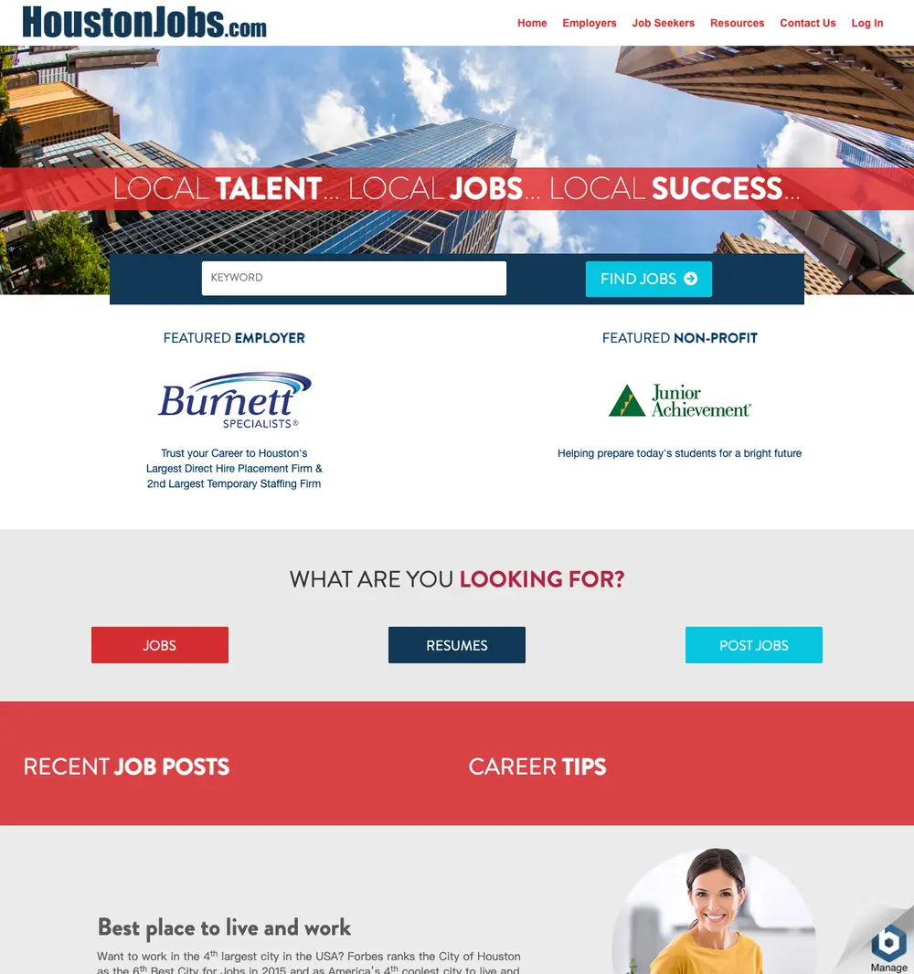 Houston Jobs website screenshot