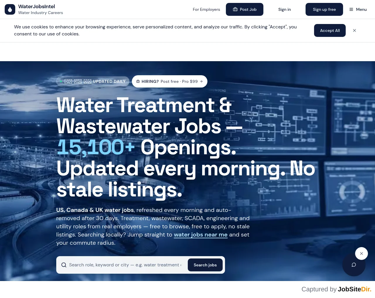WaterJobsIntel website screenshot
