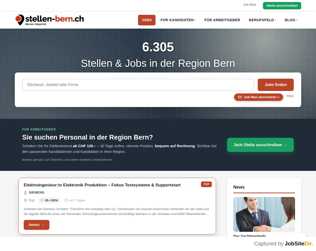 Stellen Bern screenshot Stellen Bern website screenshot