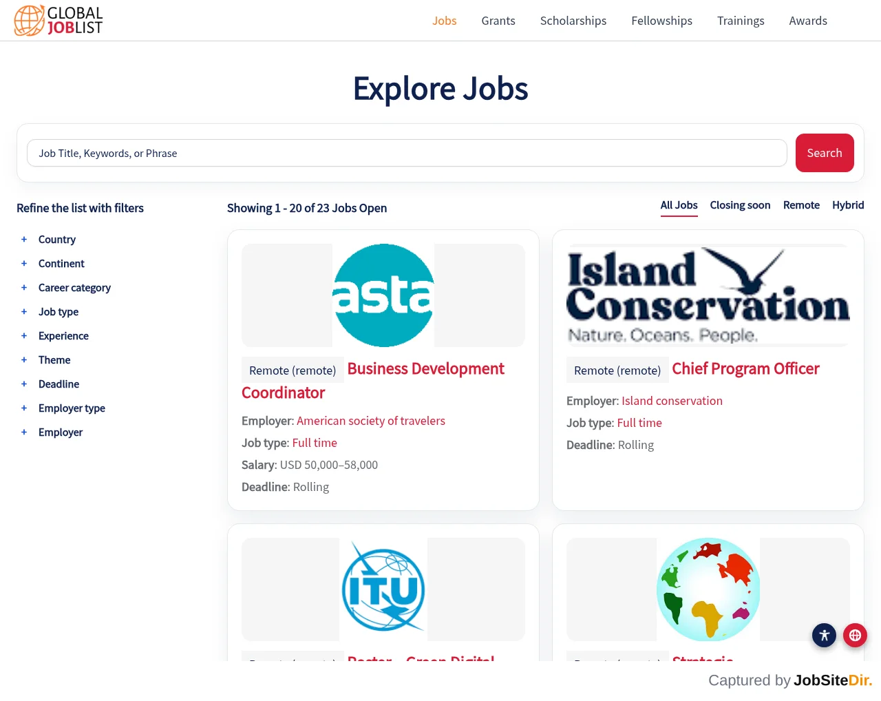 Global JobList website screenshot
