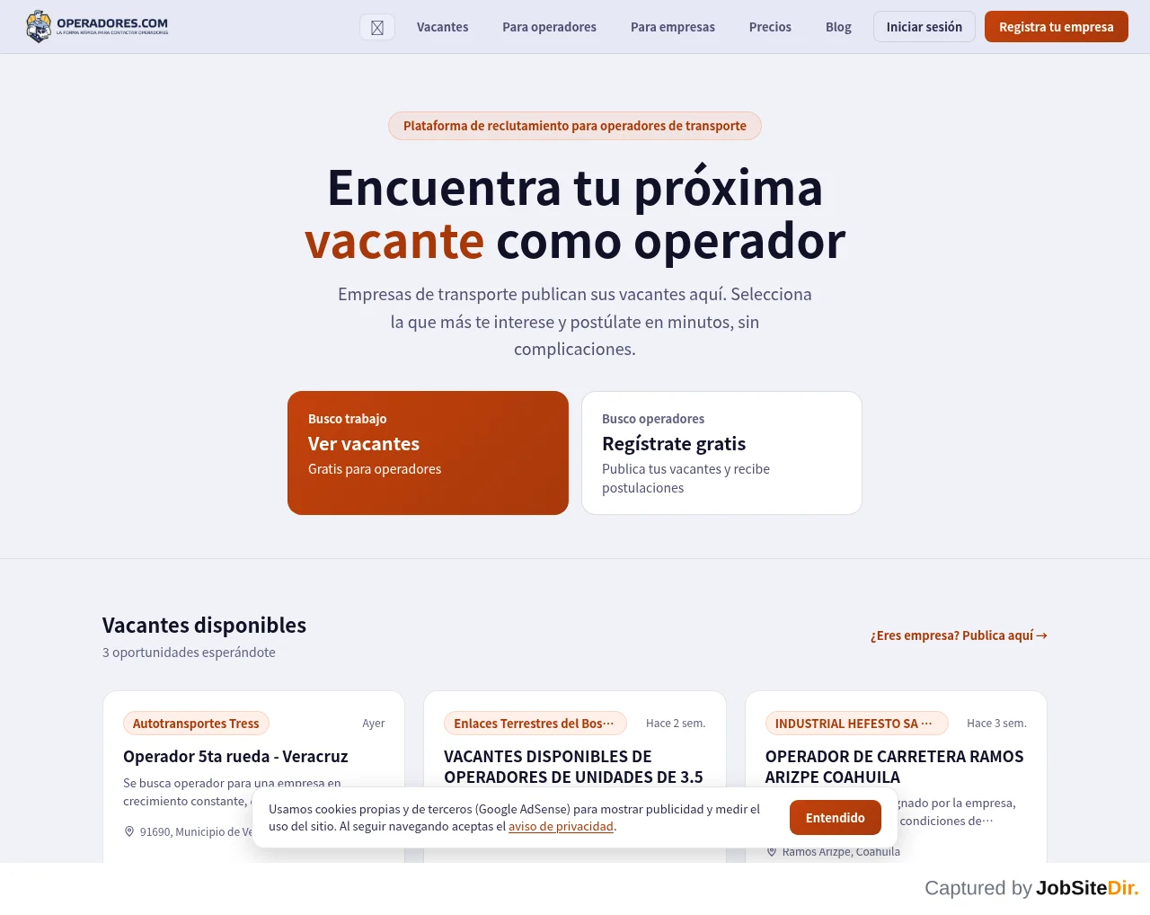 Operadores screenshot Operadores website screenshot
