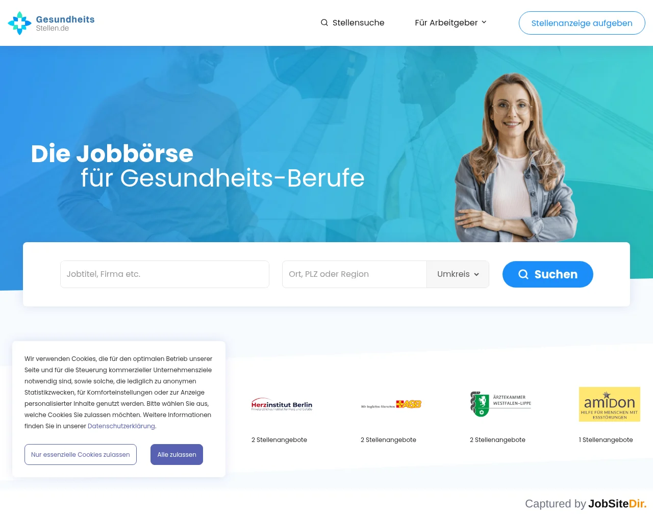 Gesundheits-Stellen website screenshot