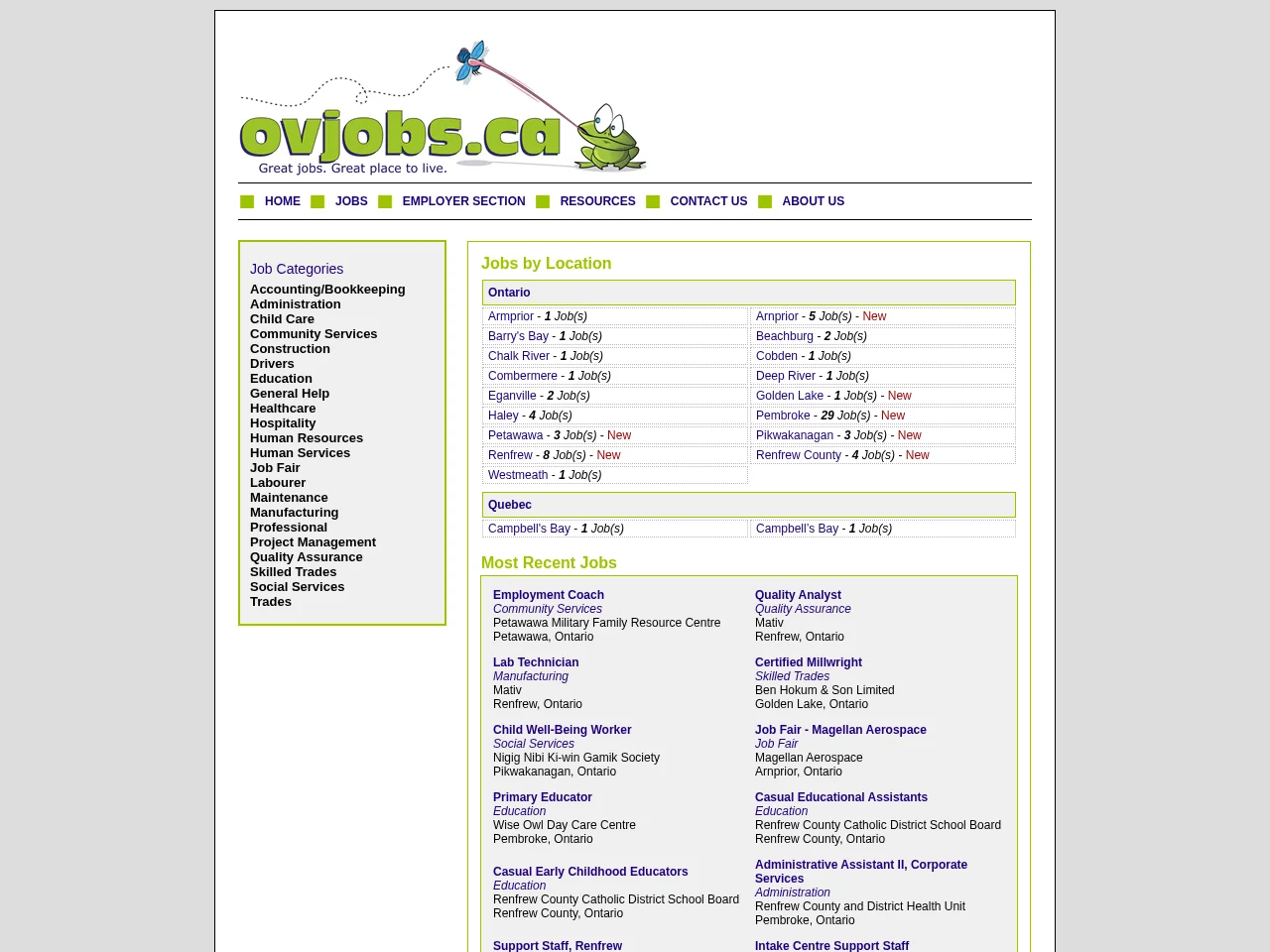 OVjobs website screenshot