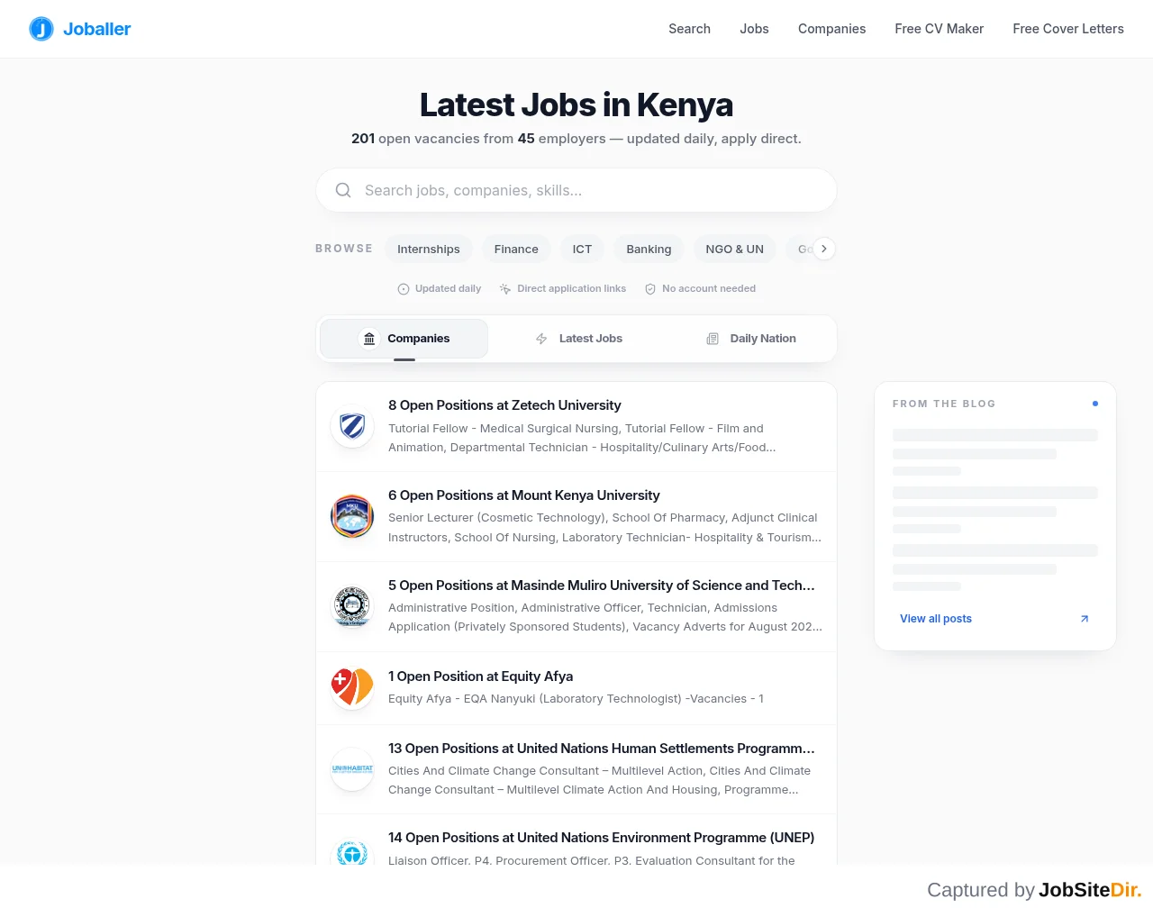 Joballer website screenshot