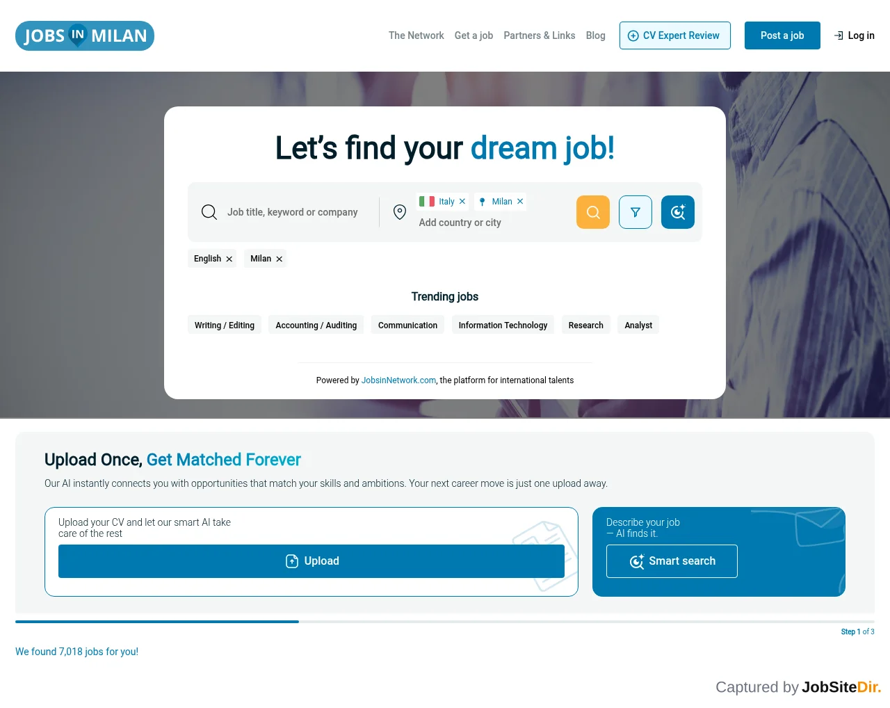 Jobs in Milan website screenshot