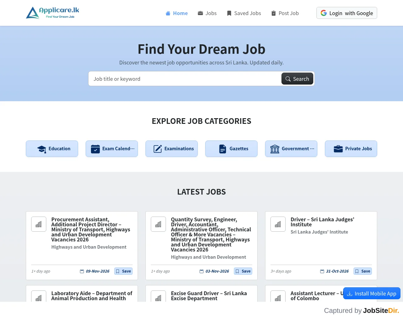 Applicare website screenshot