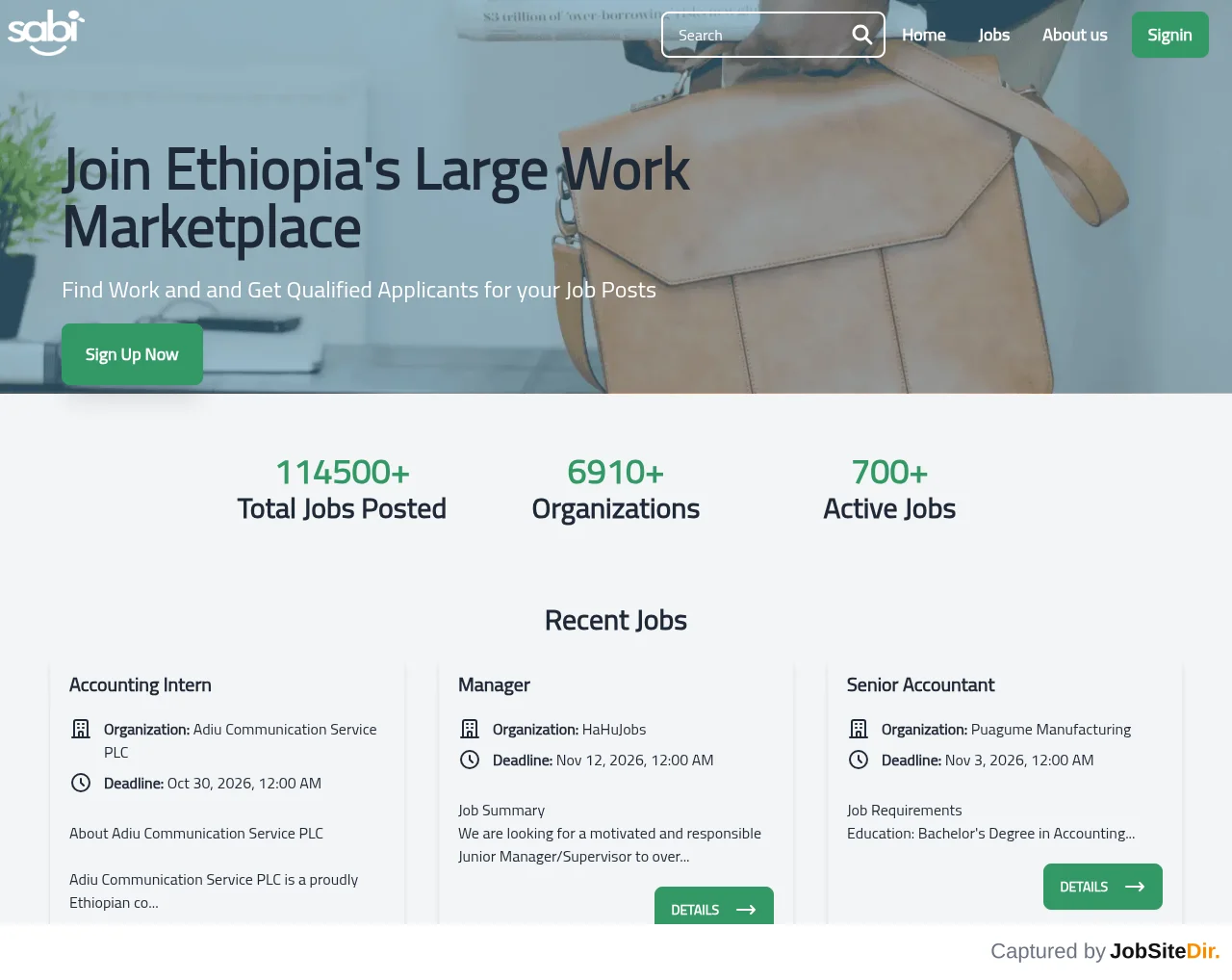 Sabi Jobs website screenshot
