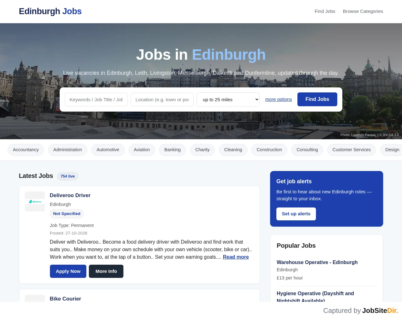 EdinburghJobs website screenshot