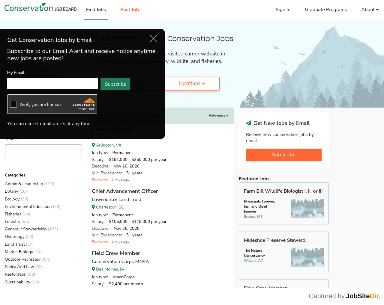Conservation Job Board screenshot Conservation Job Board website screenshot