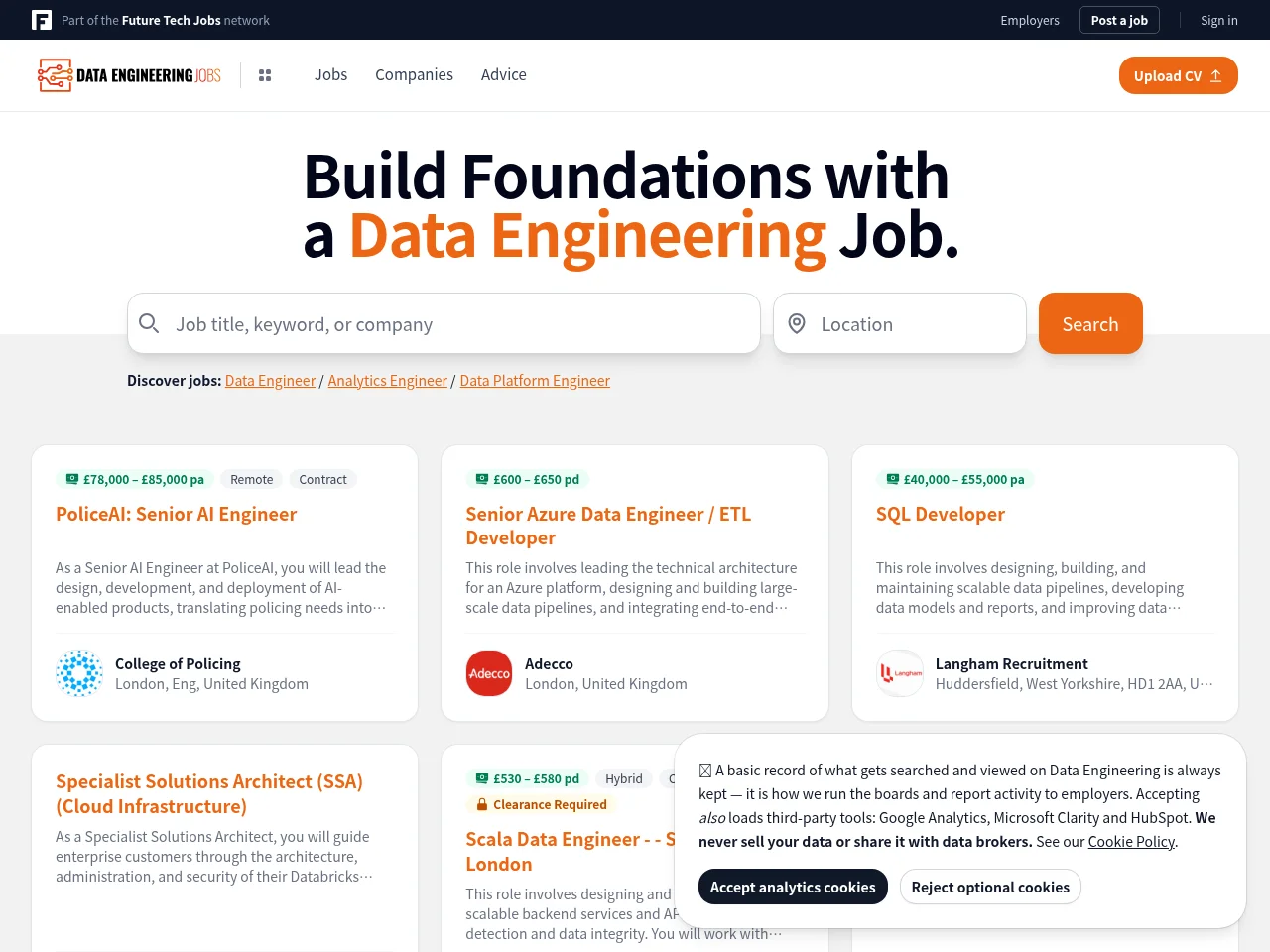Data Engineering Jobs screenshot Data Engineering Jobs website screenshot