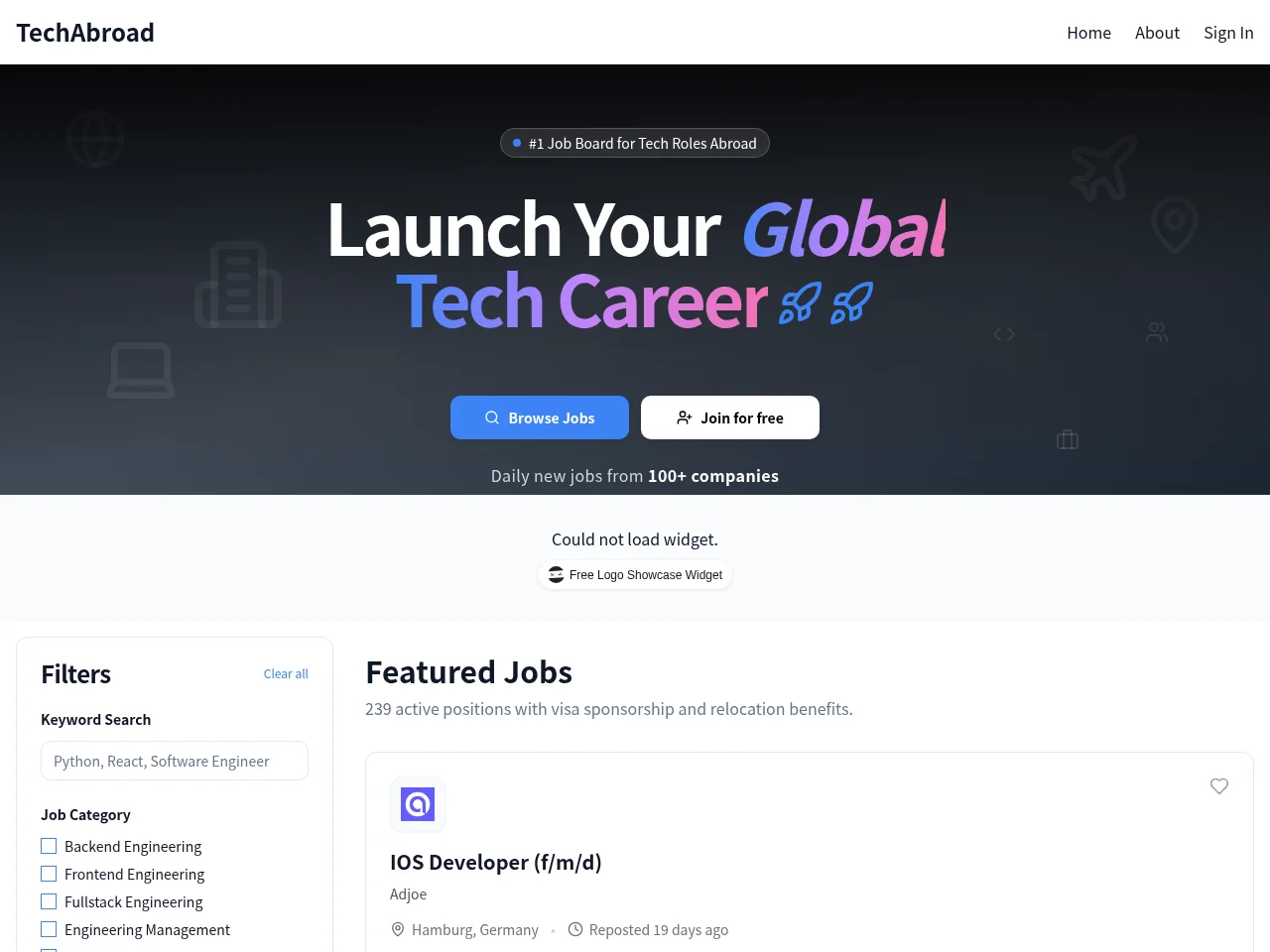 Techabroad website screenshot