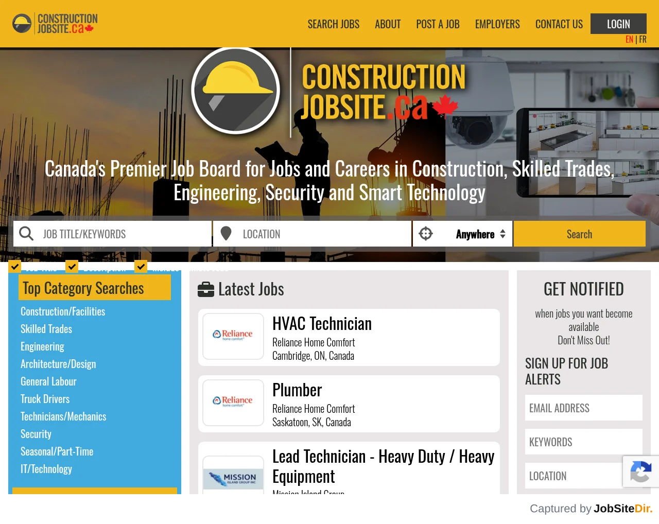 Construction Jobs Canada website screenshot