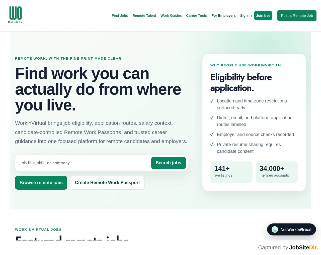 WorkinVirtual website screenshot