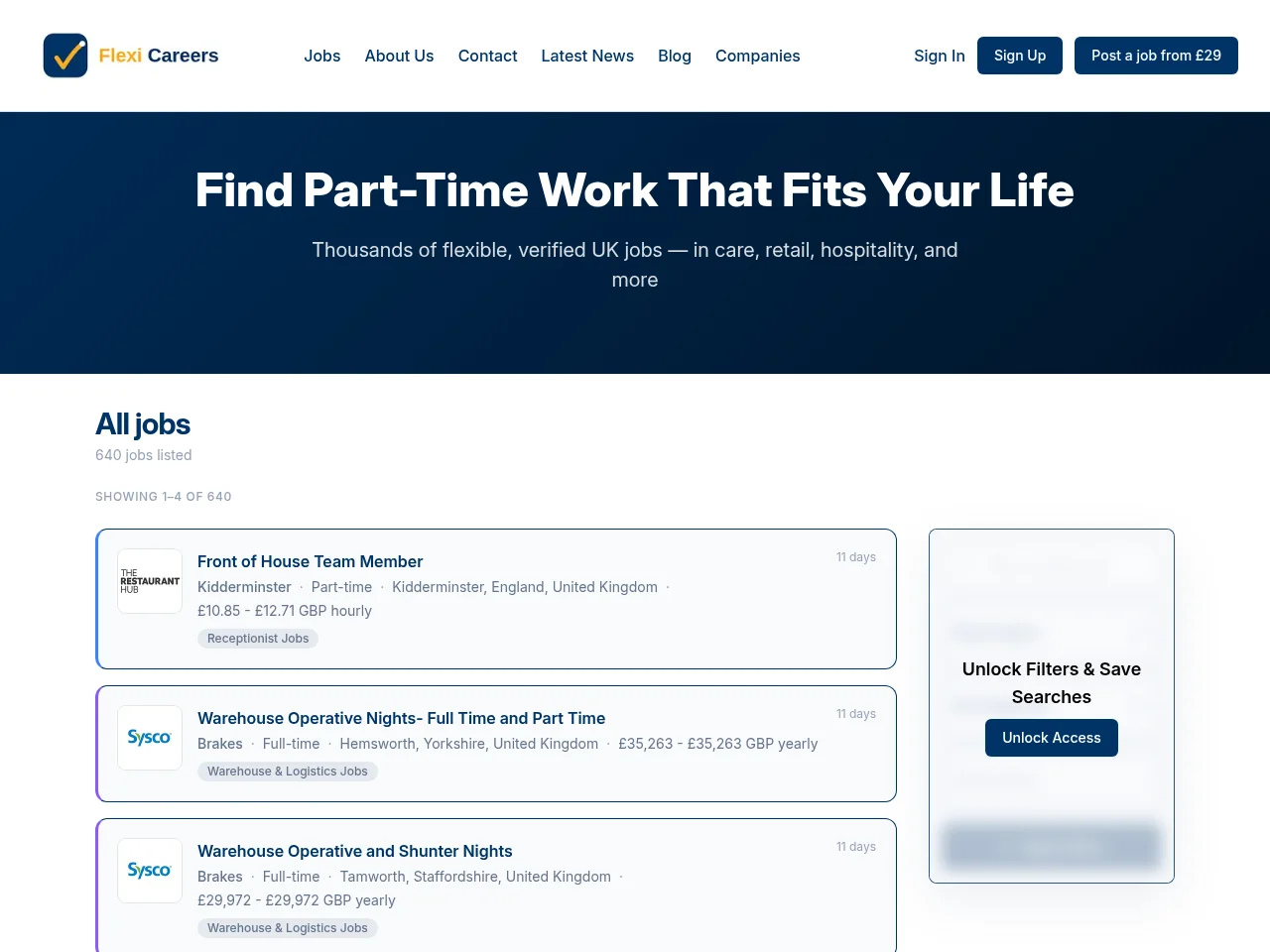 Flexi Careers website screenshot