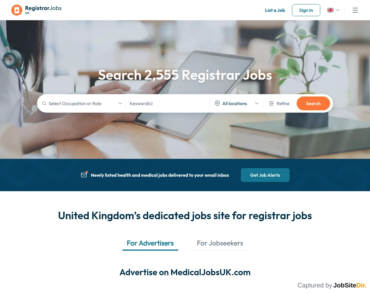 Registrar Jobs UK website screenshot
