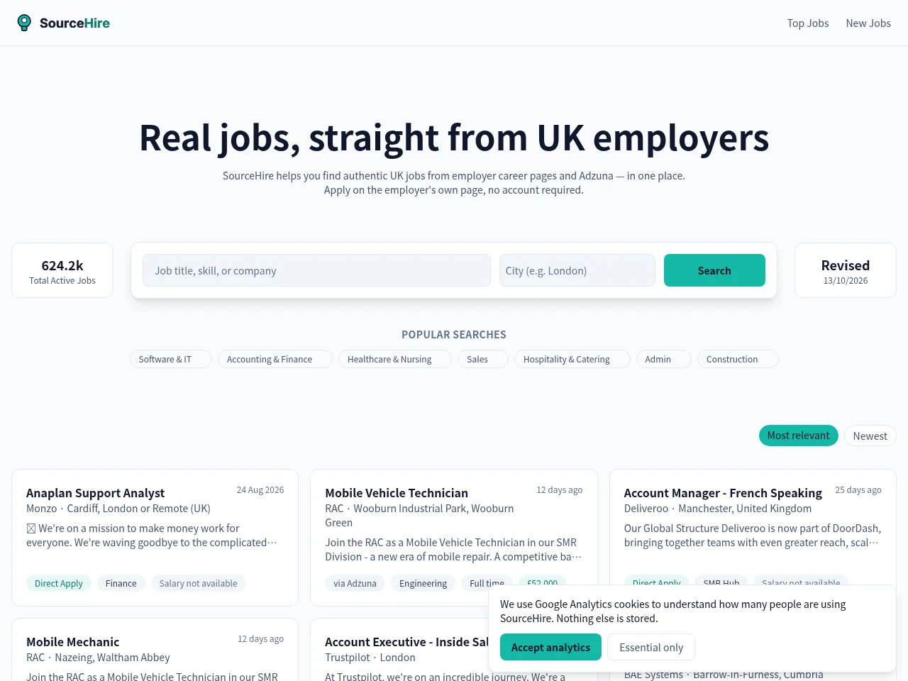 SourceHire website screenshot