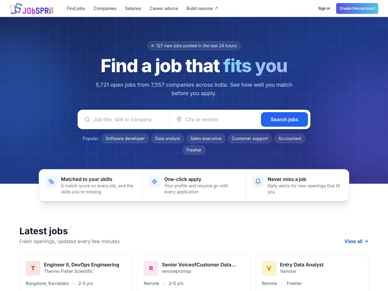 JobSpri website screenshot