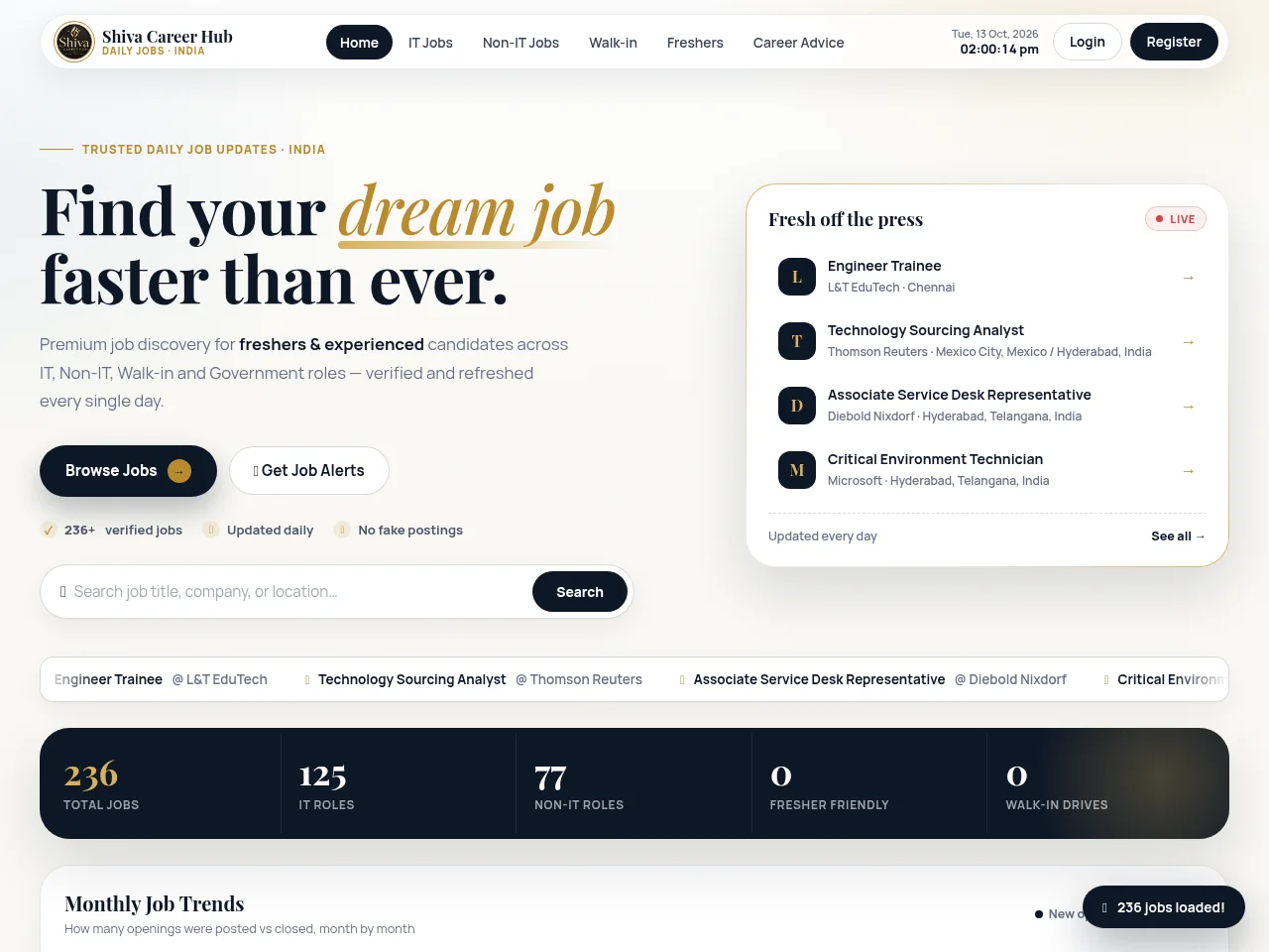 Shiva Career Hub website screenshot