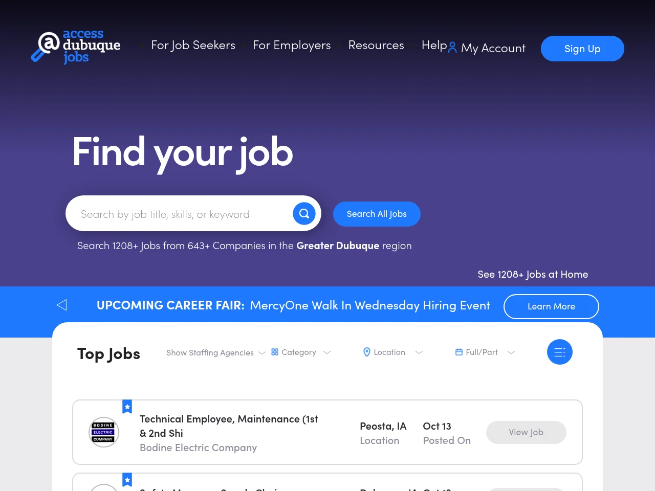 Access Dubuque Jobs website screenshot
