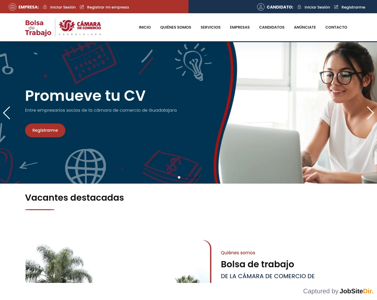 Bolsa de Trabajo Cámara de Comercio Guadalajara website screenshot