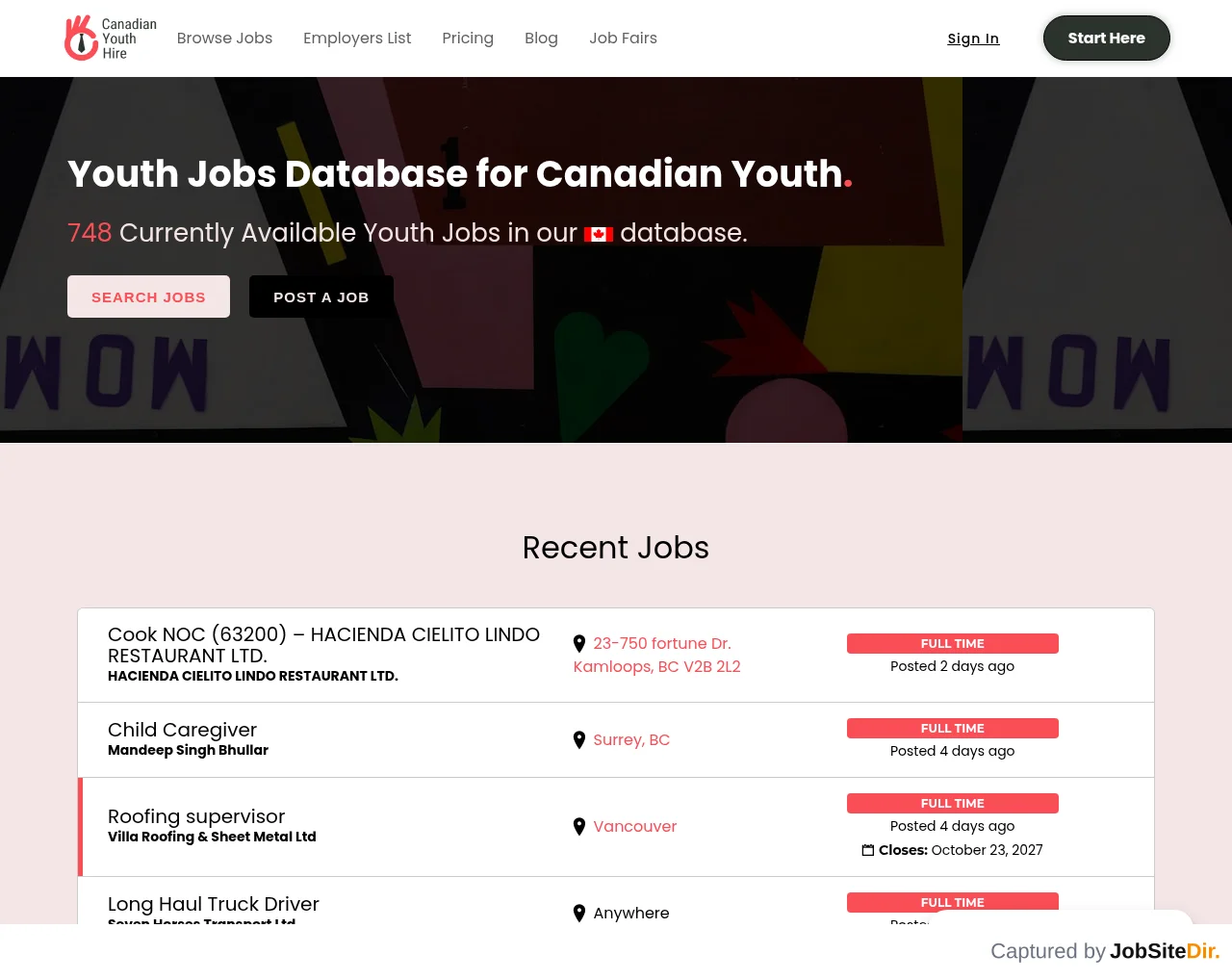 Canadian Youth Hire website screenshot