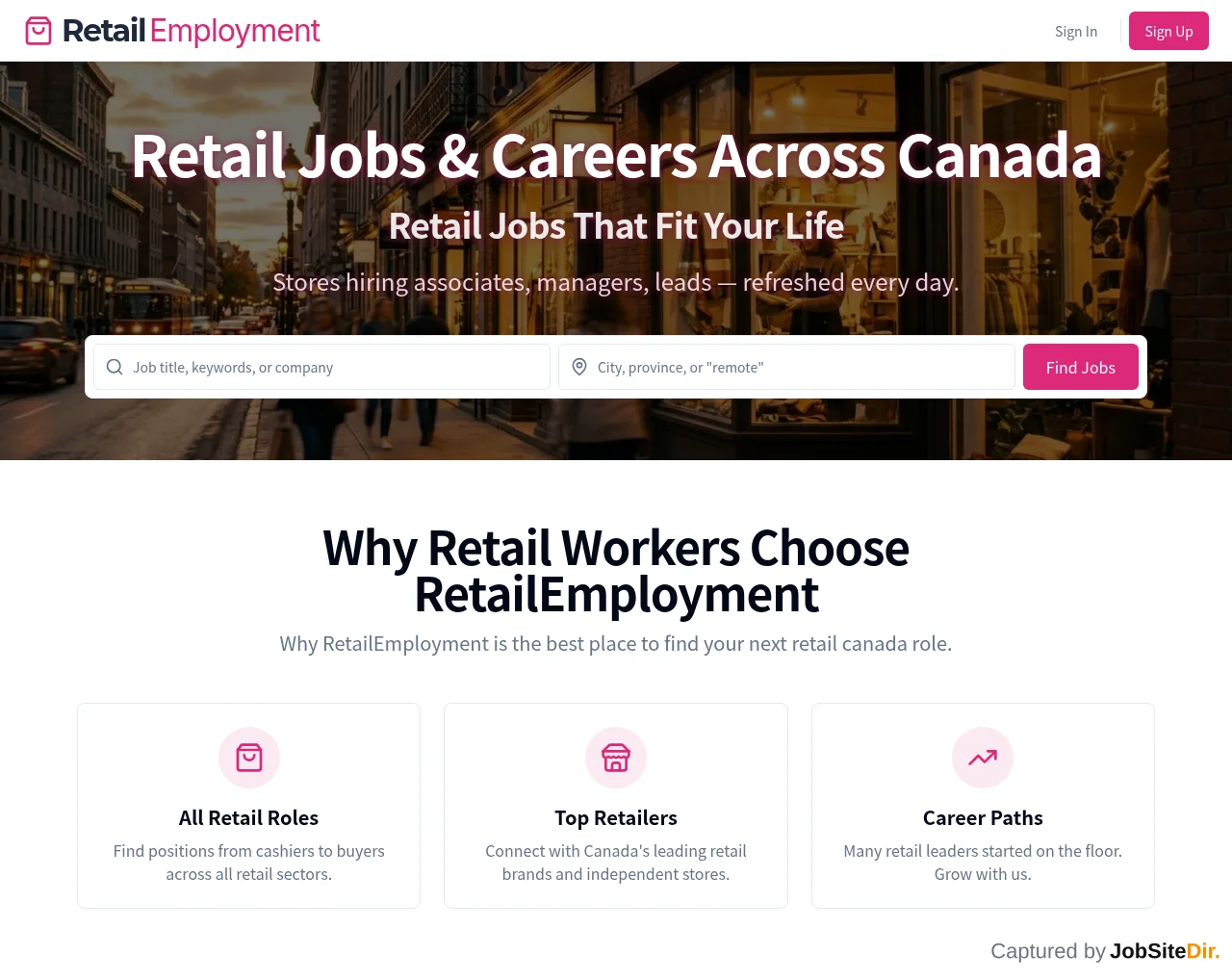 RetailEmployment website screenshot