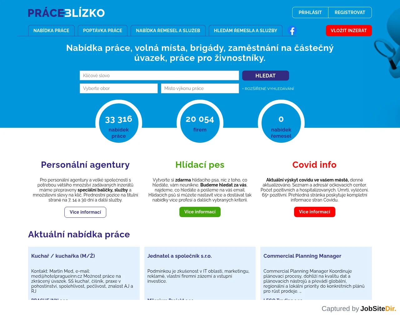 Práce Blízko screenshot Práce Blízko website screenshot