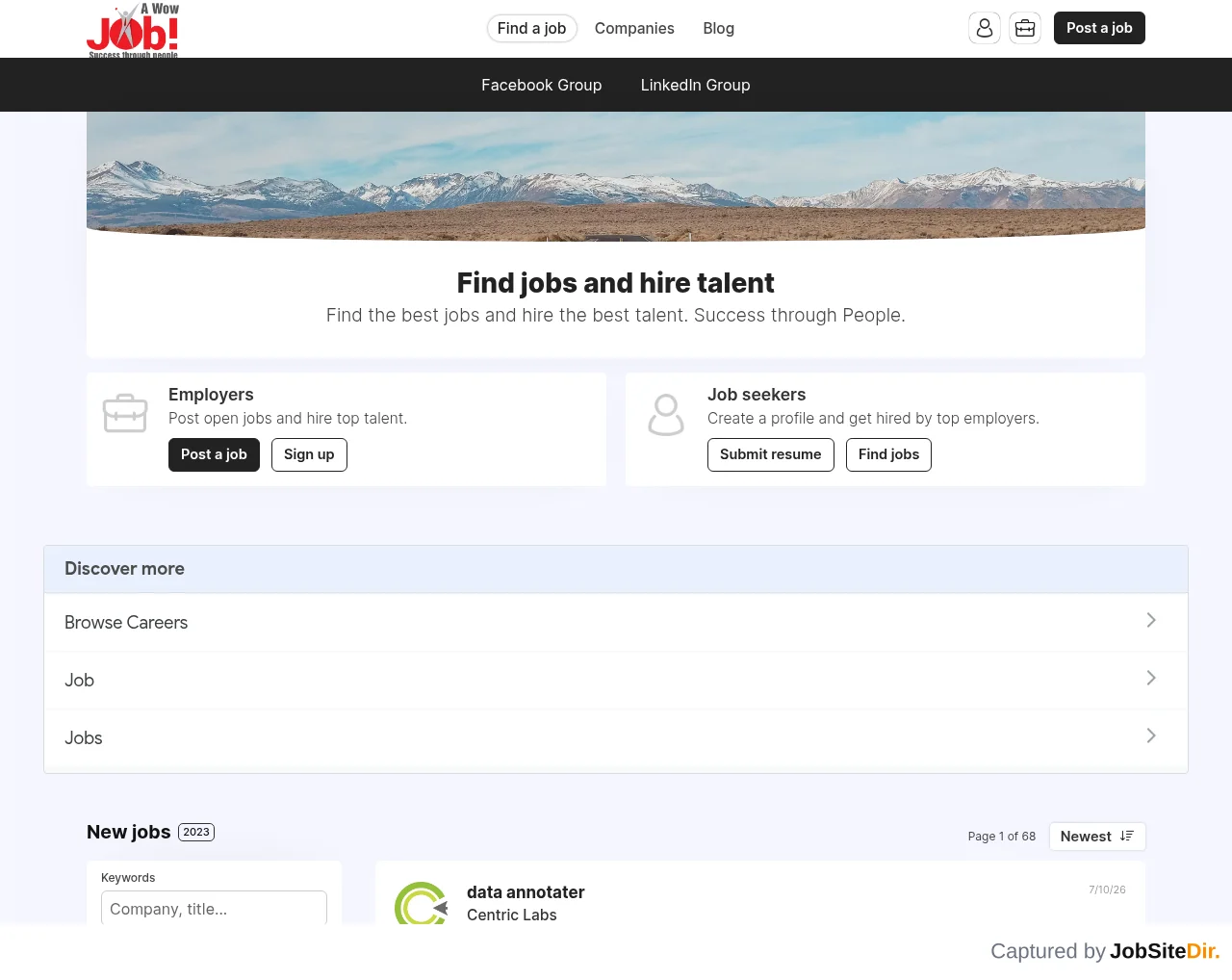 A Wow Job website screenshot
