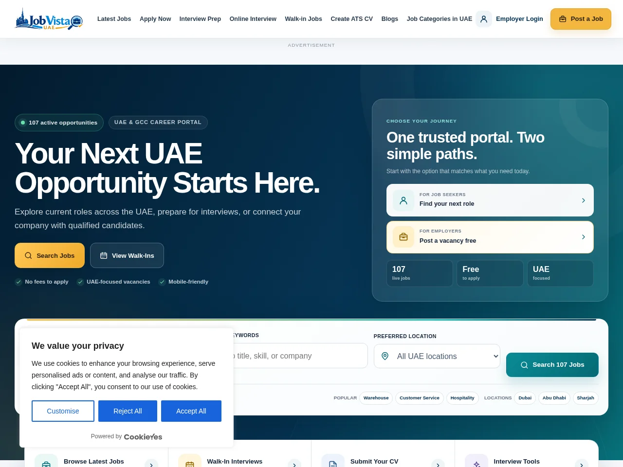 Job Vista UAE screenshot Job Vista UAE website screenshot