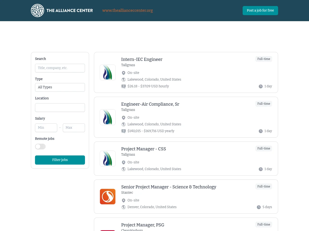 Alliance Center Green Jobs Board screenshot Alliance Center Green Jobs Board website screenshot