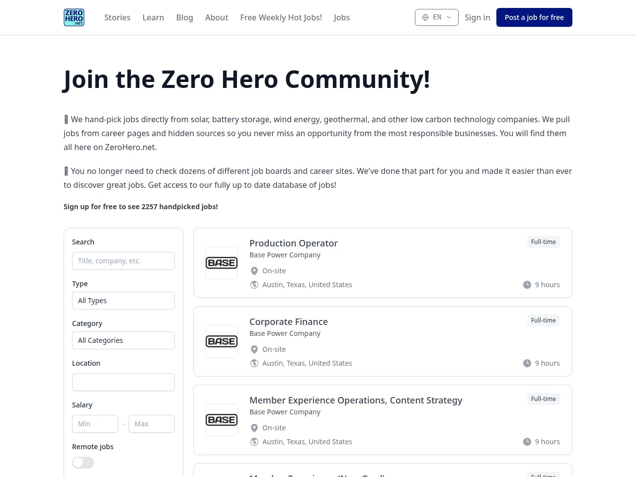 ZeroHero website screenshot