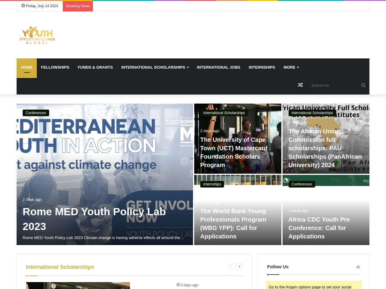 Youth Opportunities Hub website screenshot