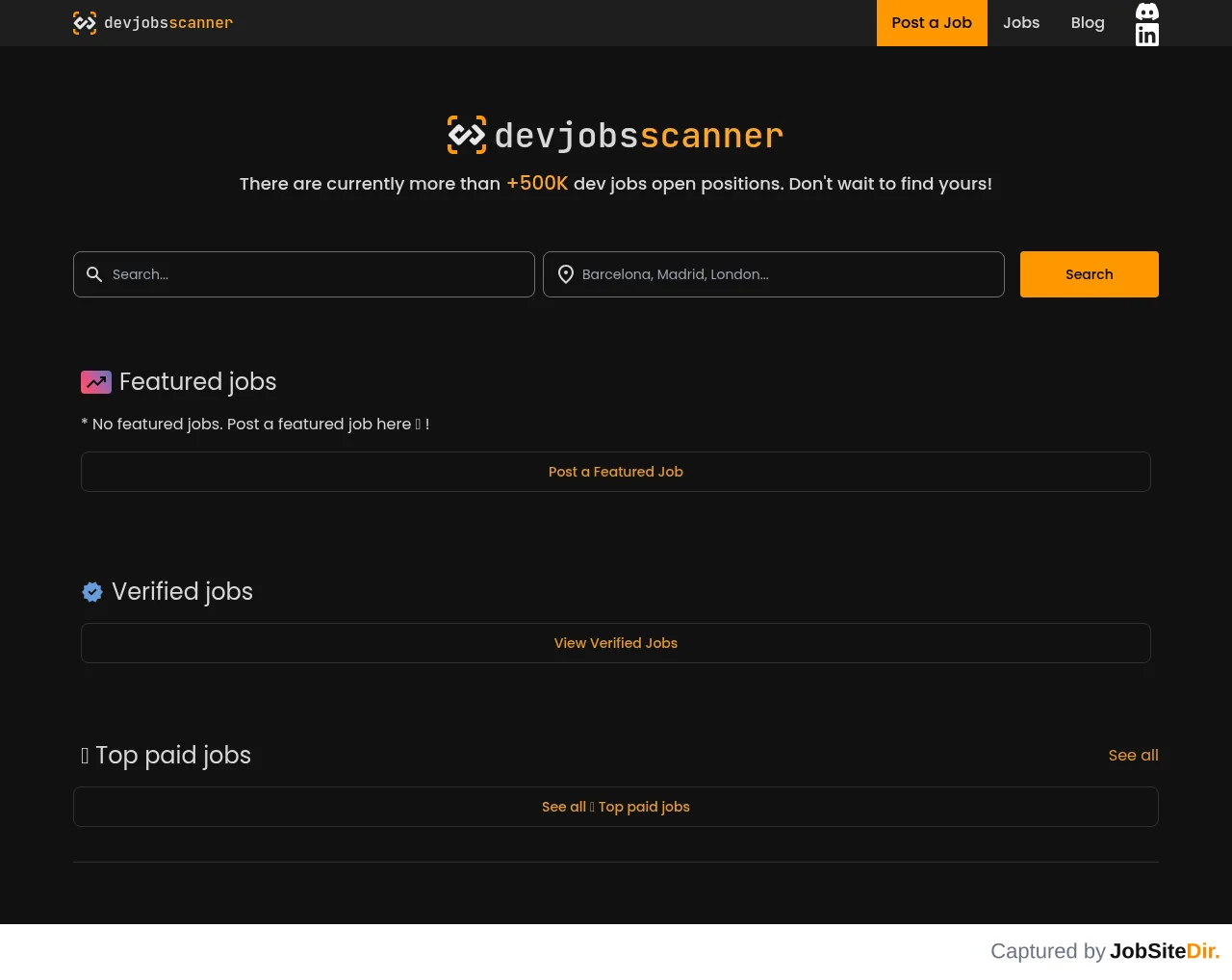 Devjobsscanner website screenshot
