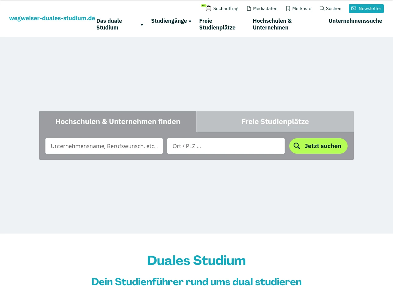 Wegweiser Duales Studium website screenshot