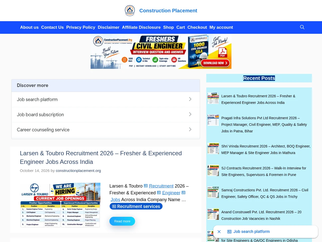 Construction Placement website screenshot