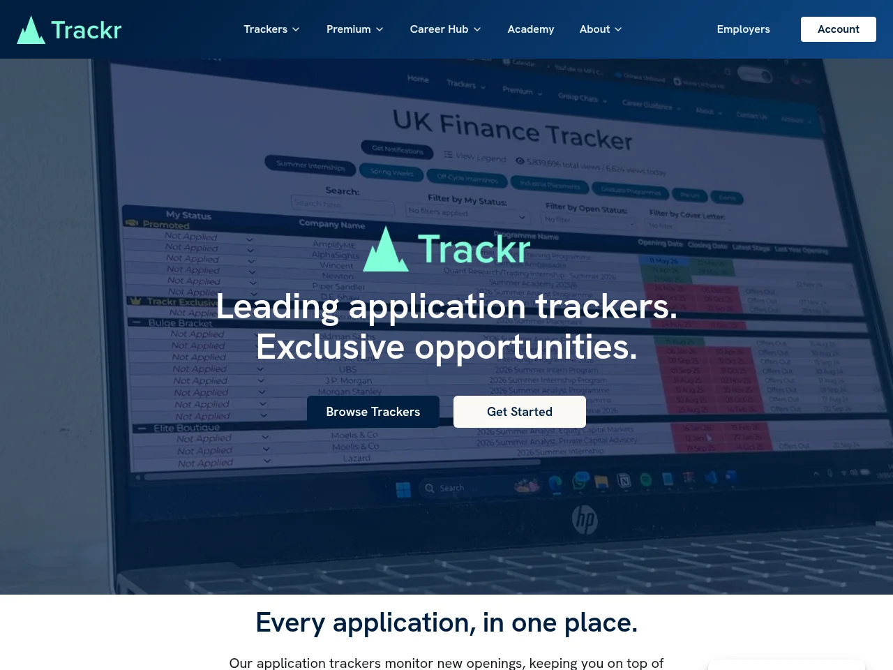 Trackr website screenshot