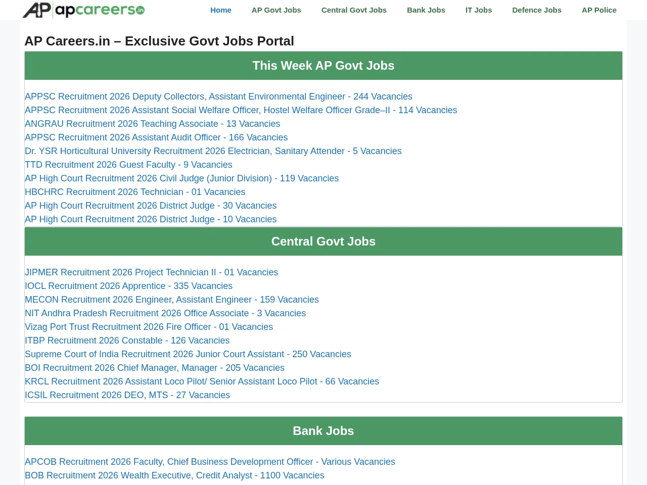 AP Careers website screenshot