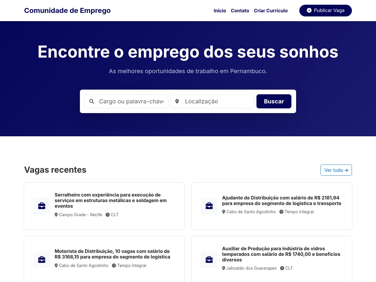 Comunidade de Emprego website screenshot