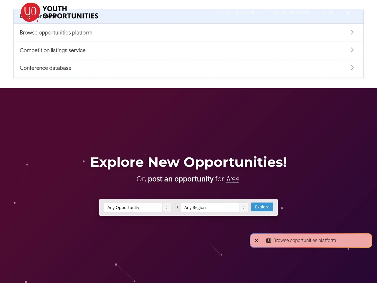 Youth Opportunities screenshot Youth Opportunities website screenshot