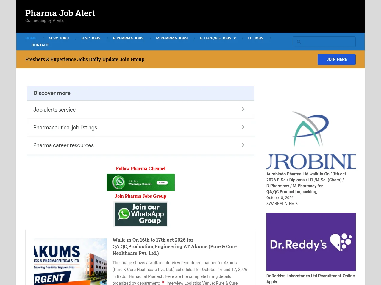 Pharma Job Alert screenshot Pharma Job Alert website screenshot
