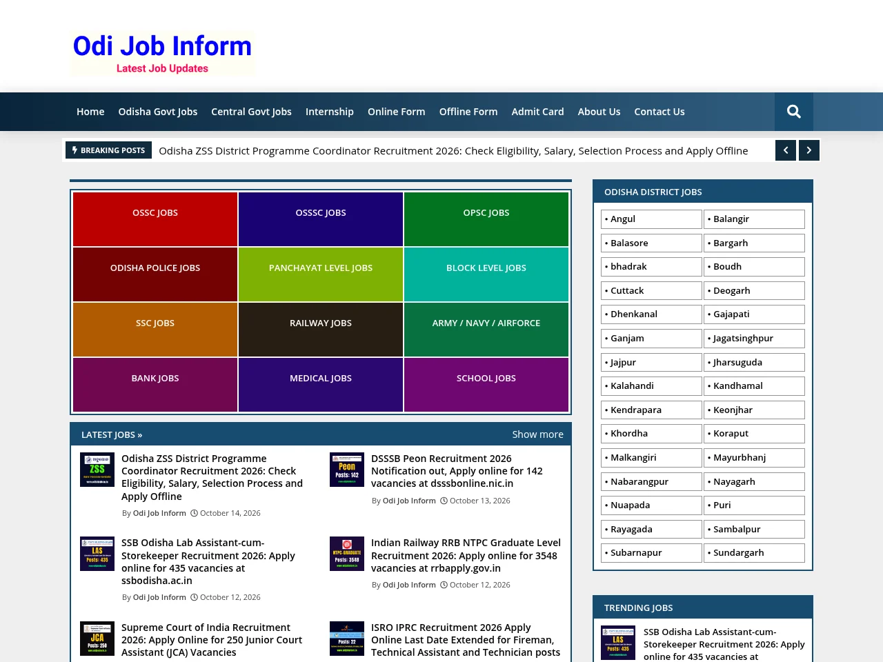 Odi Job Inform website screenshot