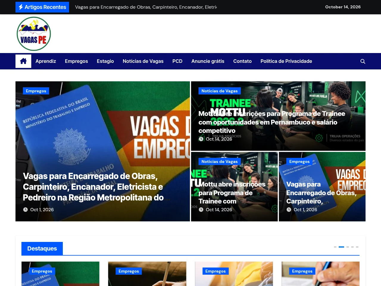 Vagas PE screenshot Vagas PE website screenshot