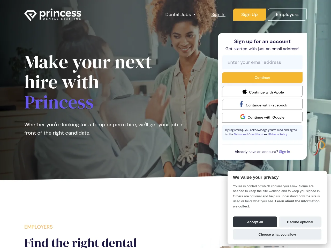 Princess Dental Staffing screenshot Princess Dental Staffing website screenshot